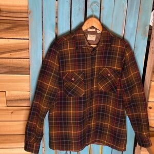 Vintage Oakton Ltd. Plaid flannel shirt jacket Quilted lining size LT brown